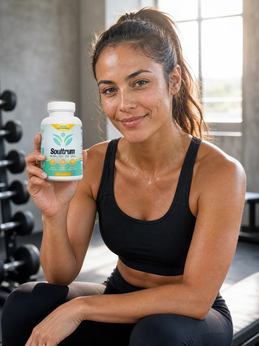 An athlete holding the Soultrum bottle after a workout