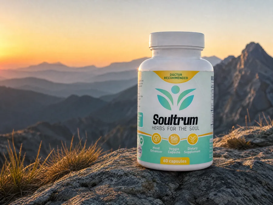 Soultrum bottle on a granite ledge at sunrise